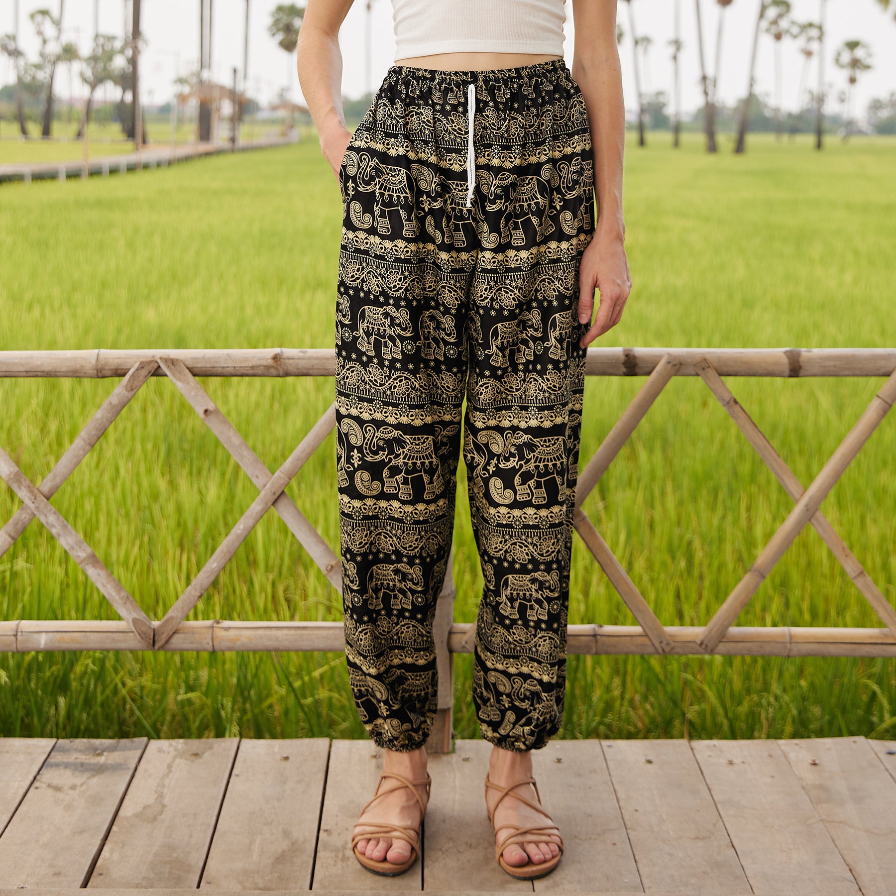Summer Cotton Harem Pants Mens Hemp Casual Trousers Male Loose Wide Leg  Pants Folk Style Lantern Pants Thailand Elephant Printed - AliExpress